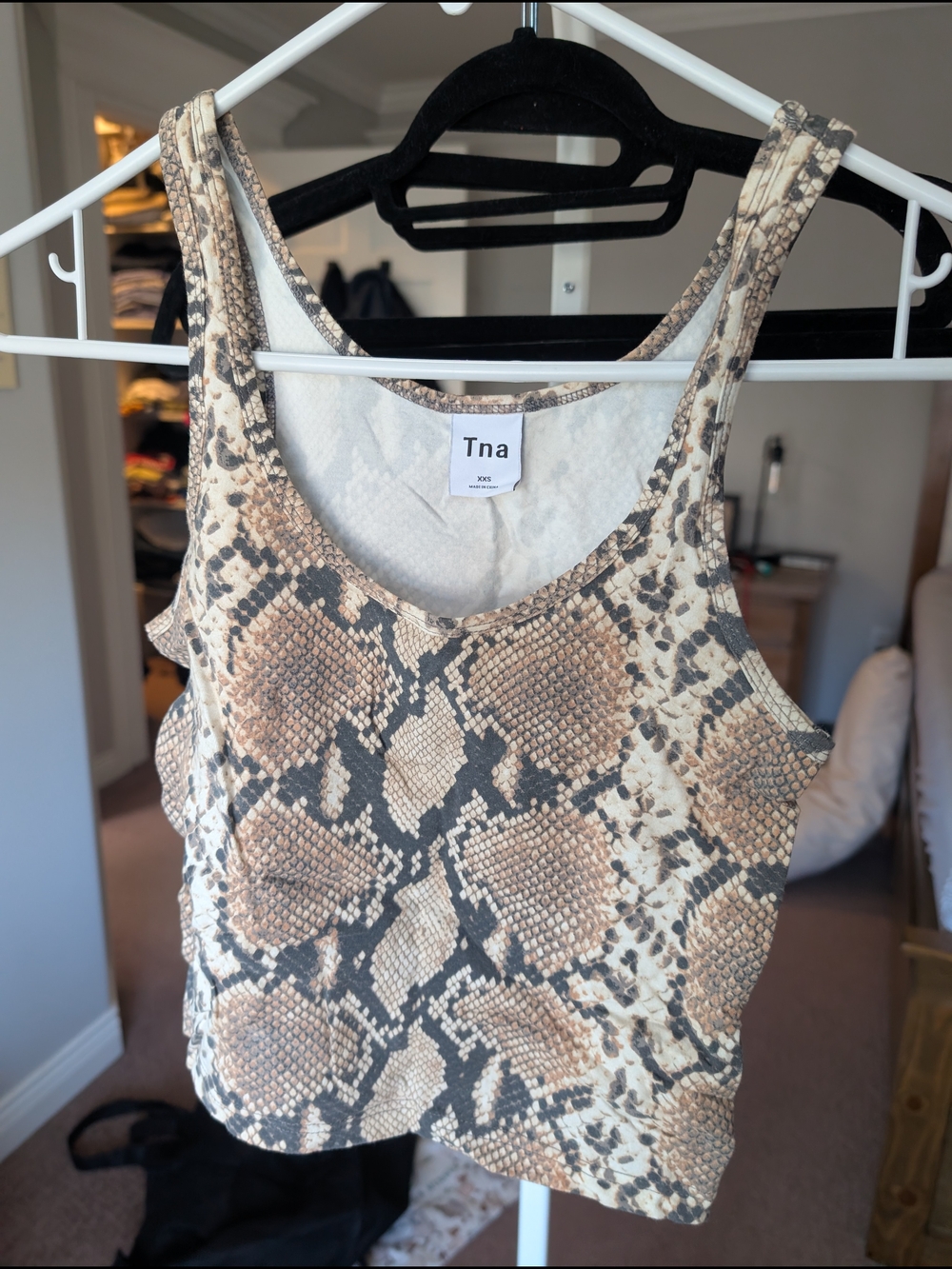 TNA Snake-Print Tank Top in Beige and Black